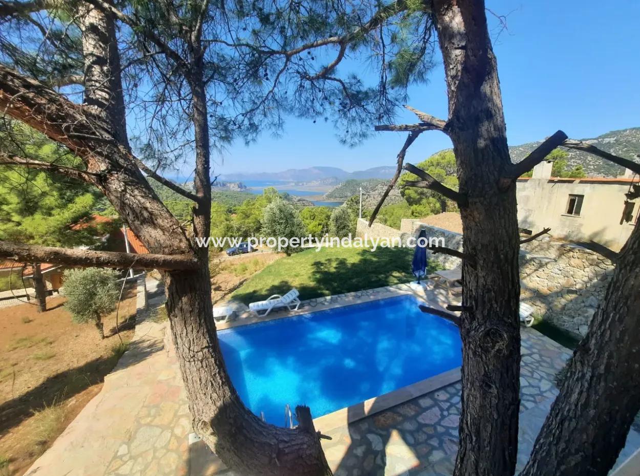 Muğla Dalyan Gökbelde Meerblick, Swimmingpool, 1800 M2 Land 2 1 Möbliertes Steinhaus Zum Verkauf