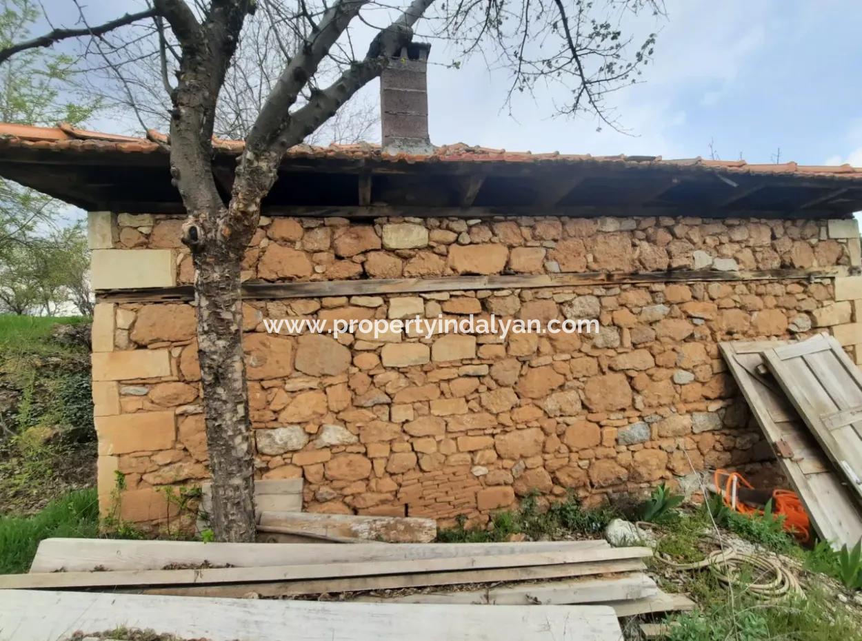 Stone Village House And 1042 M2 Detached Land For Sale On A 504 M2 Plot In Çameli, Cevizli
