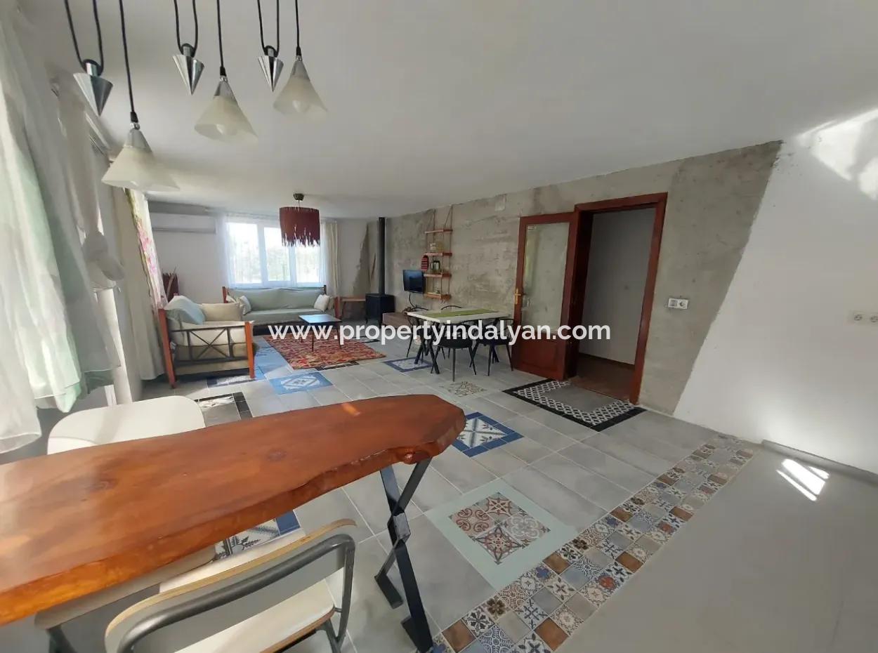 On 400 M2 Land In Ortaca Okçular, 100 M2 2 1 Detached Furnished House With Swimming Pool For Rent