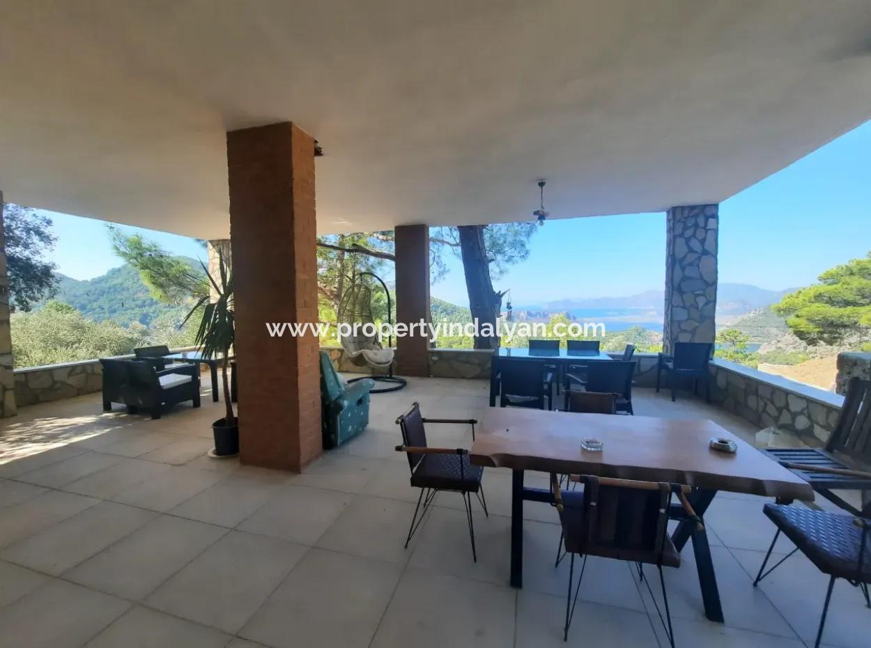Muğla Dalyan Gökbelde Sea View, Swimming Pool, 1800 M2 Land 2 1 Furnished Stone House For Sale